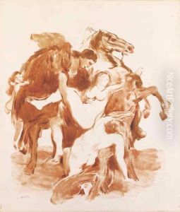 Etude Aprs L'enlvement Des Filles De Leucippe Par Rubens by Odilon Redon