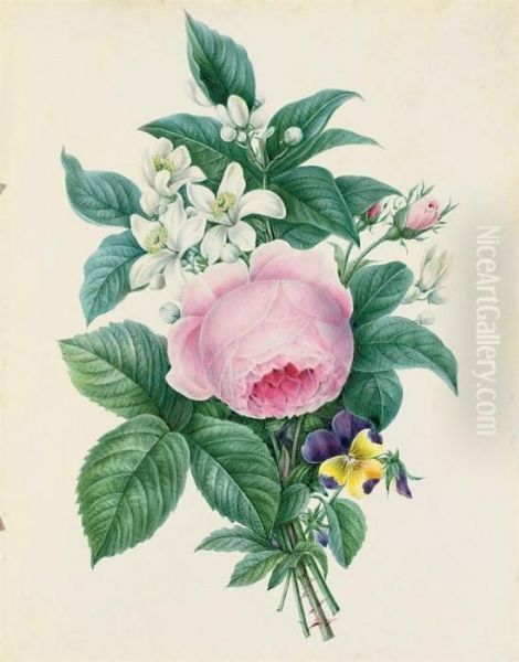 A Bunch Of Roses, Snowdrops And Pansies - view 1