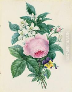 A Bunch Of Roses, Snowdrops And Pansies by Pierre-Joseph Redoute
