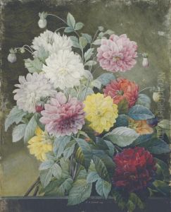 A Bouquet Of Dahlias (dahlia Variabilis) by Pierre-Joseph Redoute