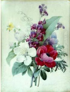 Bouquet De Fleurs Avec Muguet, Capucine Et Bouton D'or by Pierre-Joseph Redoute