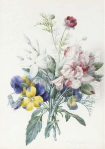 A Bouquet With Violas, Carnations, Jasmine And A Poppy by Pierre-Joseph Redoute
