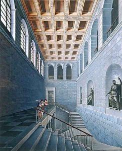 Interior view of a staircase, design for a castle in Koestritz, 1802-03 by Karl Friedrich Schinkel