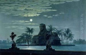 Garden scene with the Sphinx in moonlight, Act II scene 3, set design for The Magic Flute by Wolfgang Amadeus Mozart 1756-91 by Karl Friedrich Schinkel