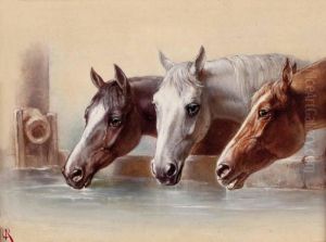 Pferde Bei Der Tranke by Carl Reichert