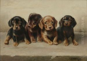 Four Dachshund Puppies by Carl Reichert