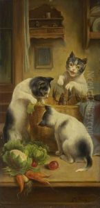 Drei Katzen Uber Dem Einkaufskorb by Carl Reichert