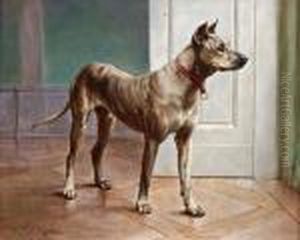 Hundeportrait Mit Rotem Halsband by Carl Reichert
