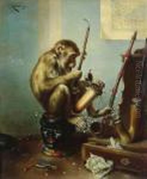 Affe Beim Pfeife Stopfen. 1892. - view 1