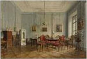 Interior Scene With An Elegant Table Set For Tea by Carl Reichert