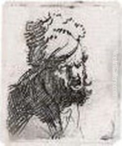 Head Of A Man In A Fur Cap, Crying Out by Harmenszoon van Rijn Rembrandt