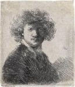 Self Portrait With Curly Hair And White Collar: Bust by Harmenszoon van Rijn Rembrandt