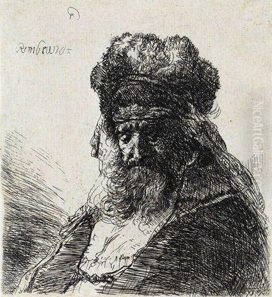Old Bearded Man In A High Fur Cap, With Eyes Closed - view 1