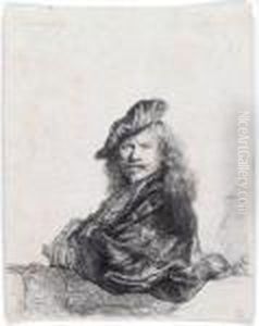 Self Portrait Leaning On A Stone Sill by Harmenszoon van Rijn Rembrandt