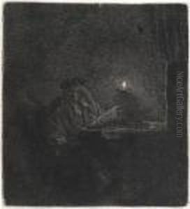 A Student At A Table By Candlelight