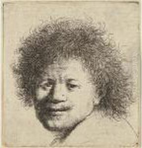 Self Portrait With Long Bushy Hair: Head Only by Harmenszoon van Rijn Rembrandt