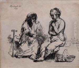 Figure Seated On A Hillock Near A Basket