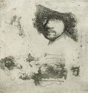 Head Of The Artist, A Beggar Couple, Heads Of An Old Man And Old Woman by Harmenszoon van Rijn Rembrandt