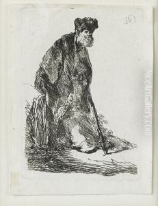 Man In Fur Cap And Cloak Leaning Against A Bank by Harmenszoon van Rijn Rembrandt