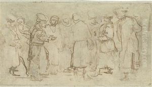 A Group Of Men, Involved In A Discussion by Harmenszoon van Rijn Rembrandt