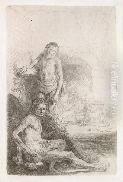 Nude Man Seated And Another Standing With A Woman And A Baby - view 1