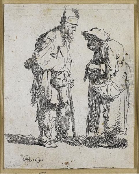 Beggar Man And Beggar Woman Conversing - view 1