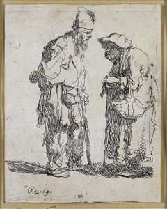Beggar Man And Beggar Woman Conversing by Harmenszoon van Rijn Rembrandt