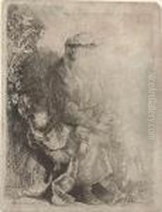 Abraham Caressing Isaac by Harmenszoon van Rijn Rembrandt