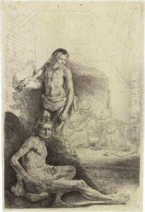 A Nude Man Seated And Another Standing