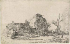 Cottages And Farm Buildings With A Man Sketching