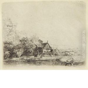 Landscape With Cow Drinking by Harmenszoon van Rijn Rembrandt