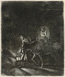 The Flight Into Egypt : A Night Piece by Harmenszoon van Rijn Rembrandt