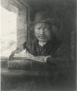 Self-portrait Drawing At A Window