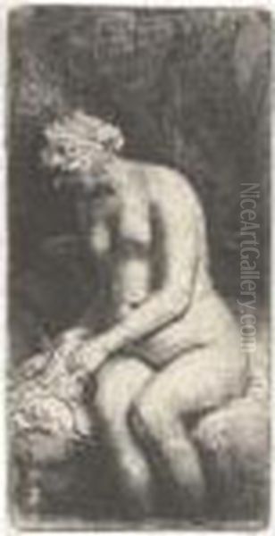 Woman Bathing Her Feet At A Brook - view 1