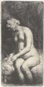 Woman Bathing Her Feet At A Brook Woman Bathing Her Feet At A Brook