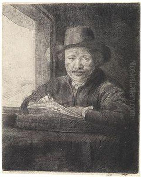 Rembrandt Drawing At A Window - view 1