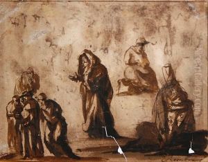 Figure Studies; Figures In A Church Interior by Harmenszoon van Rijn Rembrandt