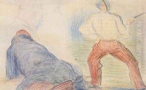 Soldier Fencing, Another Reclining by Georges Seurat