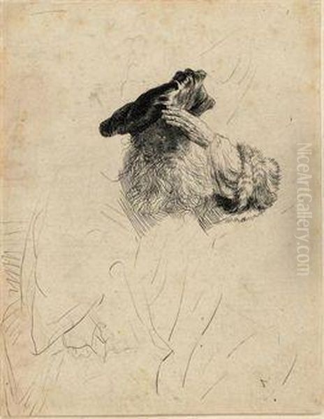 An Old Man Shading His Eyes With His Hand - view 1