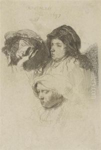 Three Heads Of Women, One Asleep
