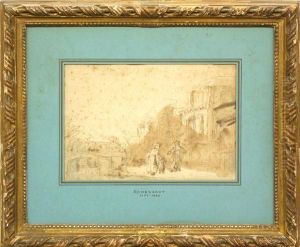 Figures On A Stree by Harmenszoon van Rijn Rembrandt