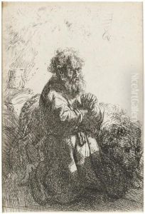 Saint Jerome Kneeling In Prayer, Looking Down by Harmenszoon van Rijn Rembrandt