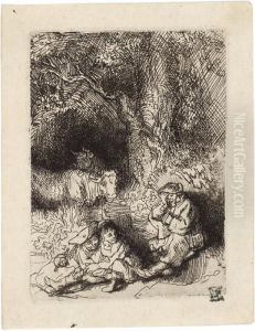 Das Parchen Und Der Schlafende Hirt by Harmenszoon van Rijn Rembrandt