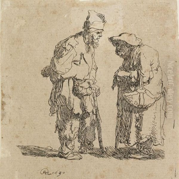 Beggar Man And Woman Conversing - view 1