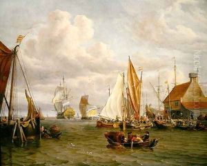 Dutch Men of War and Fishing Boats in a Port by Abraham Storck