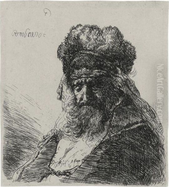 An Old Bearded Man In A High Fur Cap, With Eyes Closed - view 1