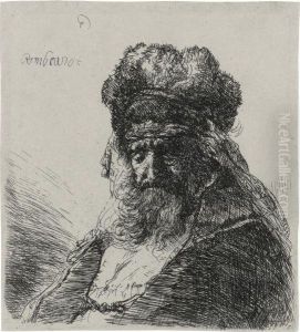 An Old Bearded Man In A High Fur Cap, With Eyes Closed by Harmenszoon van Rijn Rembrandt