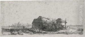 Landscape With A Cottage And Haybarn: Oblong by Harmenszoon van Rijn Rembrandt