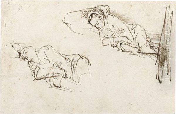 Two Studies Of A Woman Asleep On A Pillow - view 1