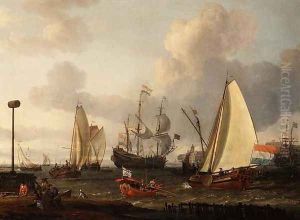 Dutch men-of-war off the coast by Abraham Storck